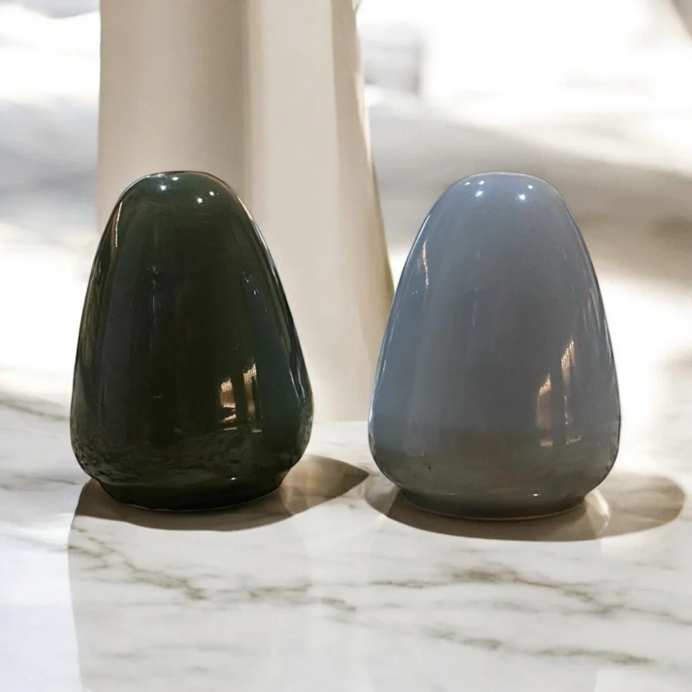 Vintage MCM Ceramic Teardrop Salt and Pepper Shakers Blue Green